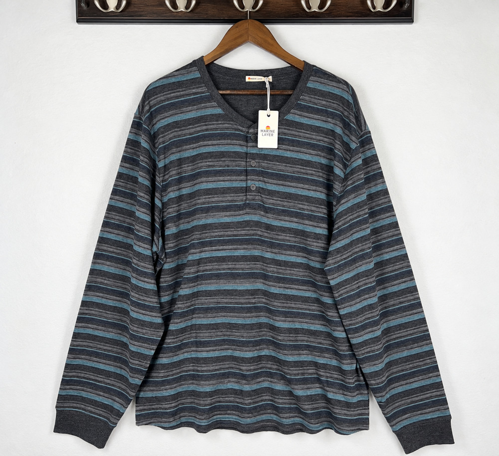 Marine Layer Striped Henley Shirt Coastal Size 2XL Baja Nautical Athleisure
